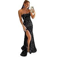 Women's Sexy Glitter Off The Shoulder Glitter Prom Dress with Sequins Mermaid Formal Party Dress with High Split