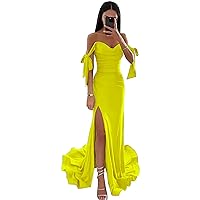 Gold Prom Dresses for Teens Plus Size Ball Gown Off The Shoulder Satin Bridesmaid Dress with Slit Corset Strapless Formal Party Dress Sleeveless
