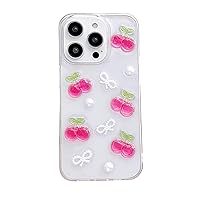 3D Cherry iPhone Case Cute Lovely Fruits Style Design for Phone 15 14 13 12 11 Pro Max Plus XS XR XSMAX Transparent Soft TPU Protective Clear Phone Cover (Cherry, 15Plus)