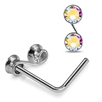 Crystal Stone S Shape 925 Sterling Silver 22 Gauge L Shaped Nose Pin Jewelry