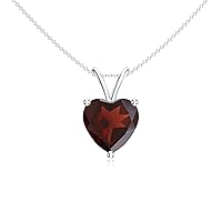 Natural Garnet Heart Shaped Solitiare Pendant Necklace for Women in Sterling Silver / 14K Solid Gold/Platinum