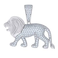 925 Sterling Silver Mens CZ Cubic Zirconia Simulated Diamond Lion Animal Wildlife Charm Pendant Necklace Jewelry for Men