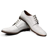 Modello Chalk - Handmade Italian Mens Color White Oxfords Dress Shoes - Cowhide Embossed Leather - Lace-Up