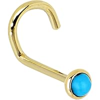 Body Candy Solid 14k Yellow Gold 2mm Turquoise Left Nose Stud Screw 20 Gauge 1/4