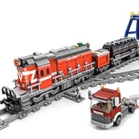 General Jim's Red Power Diesel Building Blocks Train Engine Set - Passenger Freight Train Set, Tracks & Truck - Choo Choo