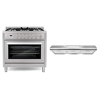 COSMO 36 in. Gas Range with 5 Burner Cooktop, 3.8 cu. ft. Capacity Rapid Convection Oven | COSMO 36 in. Under Cabinet Range Hood Ductless Convertible Duct