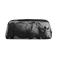 Pencil Case Pencil Pouch Pen Bag Wildlife Black Rhinoceros Printed Stationery Organizer With Zipper Pencil Pen Case Cosmetic Bag For Office Travel Coin Pouch One Size