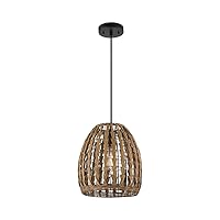 Globe Electric 60750 1-Light Pendant Light, Brown Woven Rattan Shade, Adjustable Height, Black Hanging Cord, Kitchen Island, Pendant Light Fixture, Home Décor Lighting, Bulb Not Included