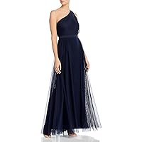 AIDAN MATTOX Womens Zippered Pleated Banded Waist Sleeveless Asymmetrical Neckline Full-Length Formal Gown Dress