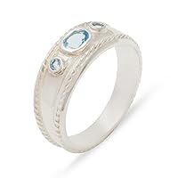 18k White Gold Genuine Natural Blue Topaz Womens Trilogy Ring - Sizes 4 to 12 Available