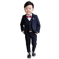 Boys' Checked Tweed Suit Three Pieces Peak Lapel Single Breasted Button for Graduation Party