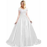 Dexinyuan Off Shoulder Prom Dresses Long Ball Gown Quinceanera Satin Lace Formal Evening Gowns with Pockets 2024