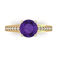 Clara Pucci 2.21ct Round Cut cathedral Solitaire Genuine Natural Amethyst Engagement Promise Anniversary Bridal Ring 18K Yellow Gold