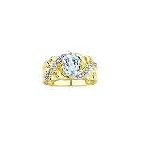 Rylos Classic Ring with 9X7MM Oval Gemstone & Diamonds – Radiant Birthstone Color Stone Jewelry for Women In Yellow Gold Plated Silver – Available in Sizes 5-13