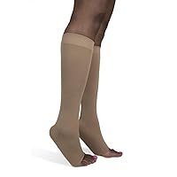 SIGVARIS Women’s Style Soft Opaque 840 Open Toe Calf-High Socks 30-40mmHg - Nude - Medium Short