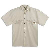 Bamboo Cay Mens Hawaiian Pineapple, Tropical Style Embroidered Camp Shirt