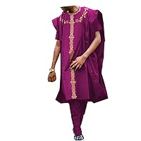 African Clothing for Men Dashiki Coats Shirts and Ankara Pants 3 Piece Suit Agbada Robe Traditional Outfits