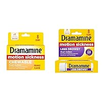 Dramamine Motion Sickness Chewable Orange Tablets, 8 Count & Less Drowsy Formula Tablets, 8 Count Bundle