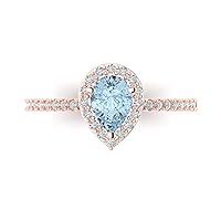 Clara Pucci 1.22ct Pear Cut Solitaire with accent Natural Light Blue Aquamarine Engagement Promise Anniversary Bridal Ring 14k Rose Gold