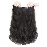 Long Hair Fake Patch Seamless Invisible Hair Extension Piece Big Wave Curly Hair Simulation Hair Wig 3-pieces Women (black, 23.6inch)