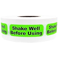 Fluorescent Green with Black Shake Well Before Using Medical Healthcare Stickers, 0.5 x 1.5 Inches in Size, 500 Labels on a Roll