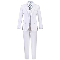 Boys' 5 Piece Formal Suit Set with Suit Jacket, Vest, Pants, Collared Dress Shirt, and Tie
