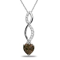 The Diamond Deal Lab Created 6.00MM Brown Smokey Quartz Gemstone June Birthstone Heart and Diamond Accent Pendant Necklace Charm in 10k SOLID White Gold