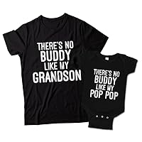 Pop Pop and Grandson Matching T-Shirts, There's No Buddy Like My Grandson and No Buddy Like My Pop Pop Matching Set Black