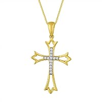ABHI 0.10 CT Round Cut Created Diamond Cross Pendant Necklace 14k Yellow Gold Over