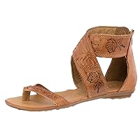 Womens 203 Cognac Authentic Mexican Huarache Sandals Leather Ankle Zipper