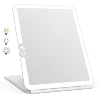 Portable Travel Mirror Makeup Mirror with 72 LED Lights, Touch Screen Three Colors Dimmable,Ultra Thin, 2000 mAh USB Rechargeable Foldable Cosmetic Mirror(White)