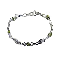 Genuine Green Peridot Link Style Bracelets Sterling Silver Spring ring clasp L 6.5 to 8 Inch