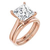 10K Solid Rose Gold Handmade Engagement Rings 4 CT Princess Cut Moissanite Diamond Solitaire Wedding/Bridal Ring Set for Wife/Her Promise Rings