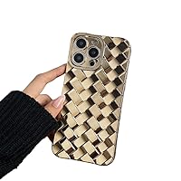 Electroplated Woven Pattern Solid Color Phone case, Light Luxury Style, electroplated Soft Shell, Anti-Drop, for iPhone 15 14 13 12 Pro Max Plus Phone Case (Gold,iPhone 15)