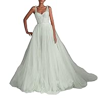 Women's Spaghetti Straps Tulle Prom Dresses A-line Long Party Formal Gowns Aqua