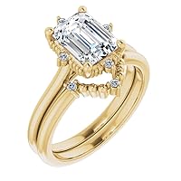 Petite Twisted Vine Moissanite Diamond Ring Set, 1 CT Emerald Moissanite Engagement Ring Set, Wedding Ring Set, Bridal Ring, Amazing Rings for Women