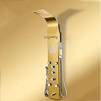 Shower System Thermostatic Waterfall Rainfall Shower Panel Tower Shower Shower Column Body Massage Jets Hand Shower Tub Spout Wall Mounted Shower Panel,Gold,B