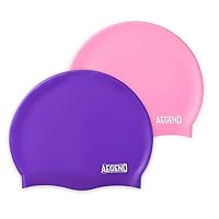 2 Pack Kids Swim Cap for Age 4-12, Durable Silicone Swimming Cap for Boys Girls Youths, Comfortable Fit for Long/Short Hair
