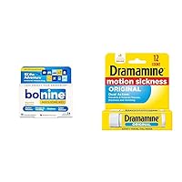 Bonine and Dramamine Motion Sickness Relief Tablets, Non-Drowsy Meclizine Hcl 25mg 16ct and Original Formula Travel Vial 12 Count
