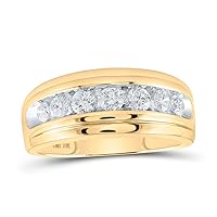 The Diamond Deal 10kt Yellow Gold Mens Round Diamond Wedding Channel-Set Band Ring 1 Cttw