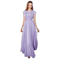 Tsbridal Women Lace Chiffon Bridesmaid Dresses Cap Sleeve Formal Evening Gown for Juinor Long A Line Prom Dresses