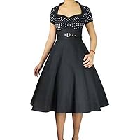 (XS, SM, MD or LG) Pin-up Poster Girl - Black w White Dots 30s 40s Retro Flare Dress