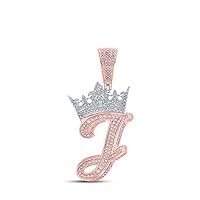 10K Two-tone Gold Mens Diamond Crown J Letter Necklace Pendant 1-1/4 Ctw.