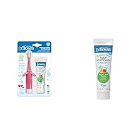 Dr. Brown's Infant-to-Toddler Training Toothbrush Set, Pink Elephant & Fluoride-Free Baby Toothpaste, Safe to Swallow, Apple Pear, 1-Pack, 1.4oz/40g, 0-3 Years
