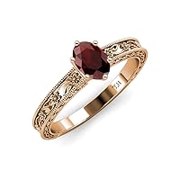Oval Cut (7x5 mm) Red Garnet 1.05 ct Floral Engraved Women Solitaire Engagement Ring in 14K