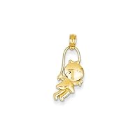 14k Yellow Gold Polished Textured back Girl With Jump Rope Charm Pendant Necklace Measures 22x8.3mm Wide Jewelry Gifts for Women