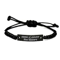 Cool Knitting Gifts, Knitting is, Inspirational Birthday Black Rope Bracelet Gifts Idea For Friends, Knitting Gifts From Friends, Knitting needles, Yarn, Crochet hooks, Patterns, Wool