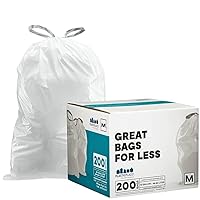 Plasticplace Custom Fit Trash Bags, Compatible with simplehuman Code M (200 Count) White Drawstring Garbage Liners 12 Gallon / 45 Liters, 21