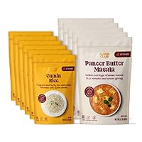 The Cumin Club Paneer Butter Masala Instant Curry + Rice Sides Bundle - Vegetarian Meals Ready to Eat (Pack of 5 Paneer Butter Masala + Pack of 6 Rice)