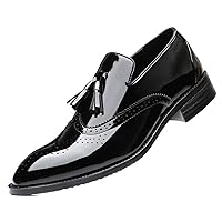 Men's Wingtip Tassel Slip On Loafers Brogue Patent Leather Lined Dress Casual Breathable Formal Shoes